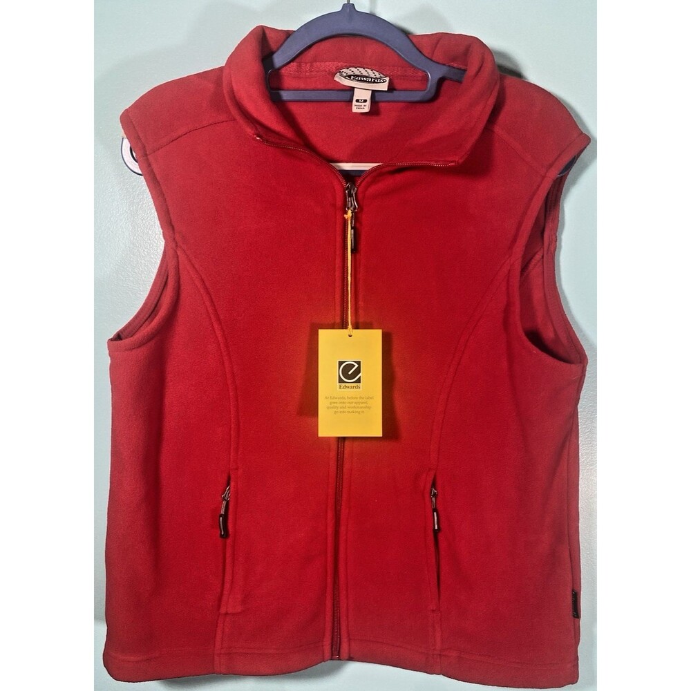 Edward's Red Zip Vest Women's Med Stretch Sleeveless Fleece Pockets Layer NWT